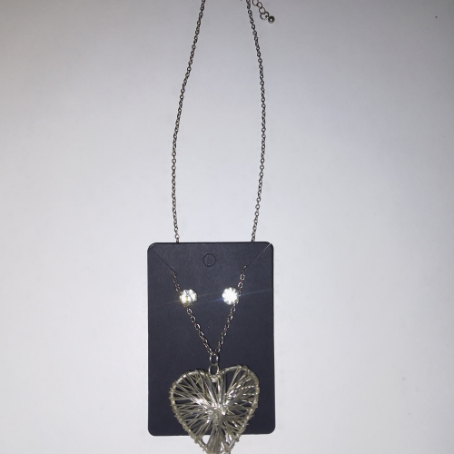 diamond earrings and silver wire heart chain2pc earring and chain set