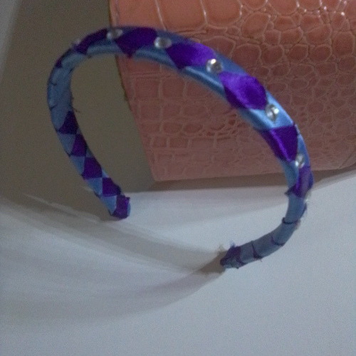 purple and light blue weaved ribbon with diamond detail aliceband