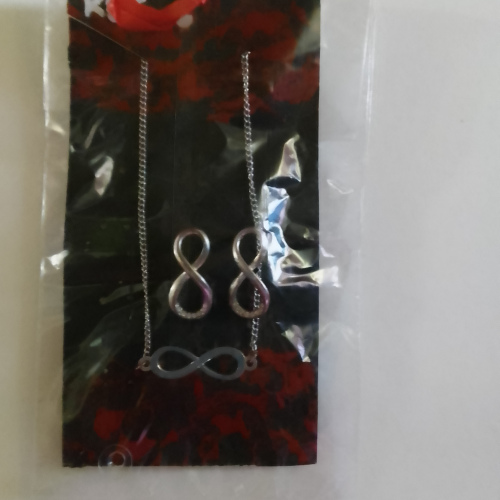 silver 2pc infinity chain and earring set