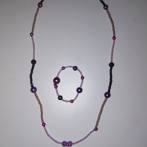 purple beaded  chain and earring set