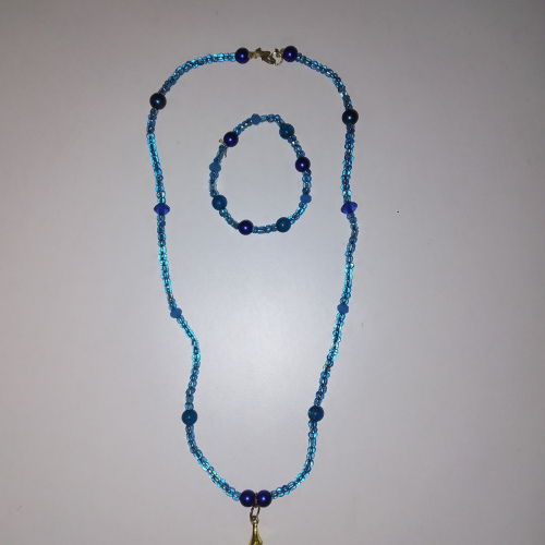 blue beaded chain and bracelet set