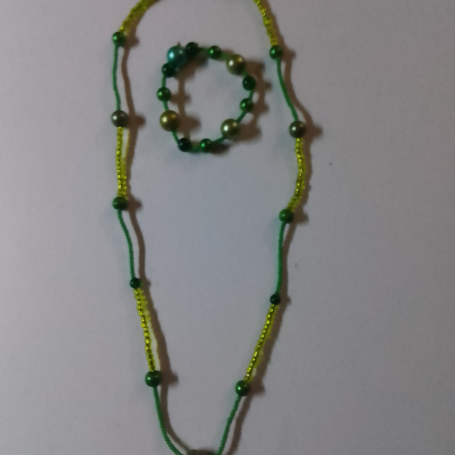 green beaded chain and bracelet set